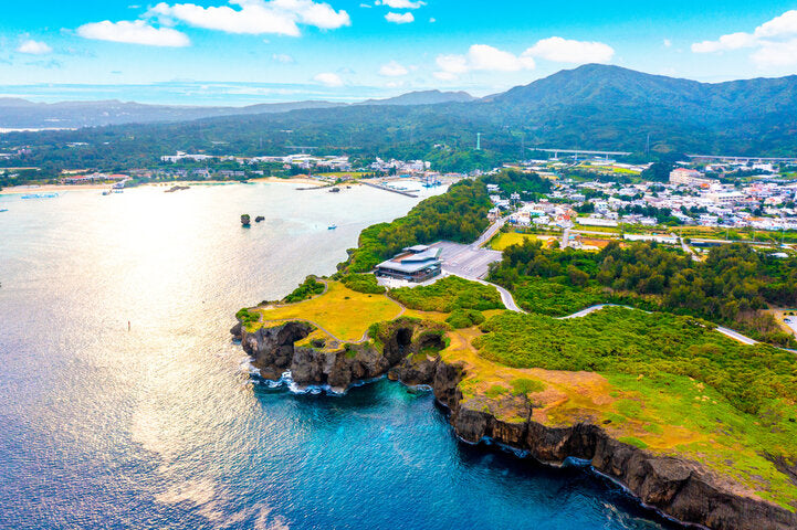 A view of Okinawa with the cliffs, waters and mountains